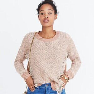 Madewell Reverse Diamond Pullover Fringe Sweater Size Medium